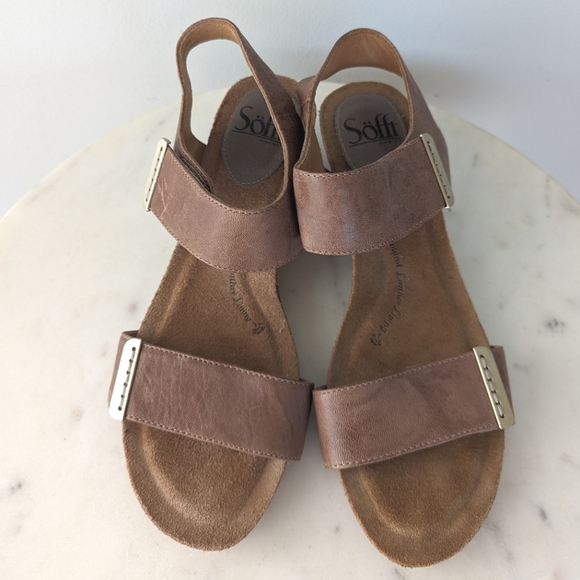 Sofft Verdi Brown/Gray Leather Wedge Sandals - Picture 12 of 13